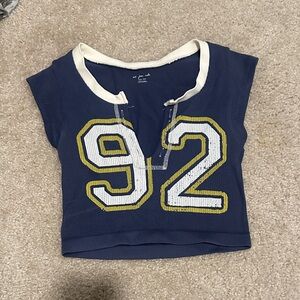 Urban Outfitters Navy Crop Tee with Yellow-Outlined '92' Graphic